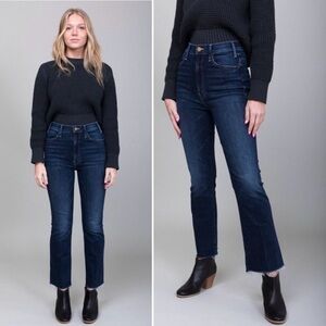 MOTHER Hustler Ankle Fray Flare Jeans Teaming Up Dark Wash Blue Denim Size 24